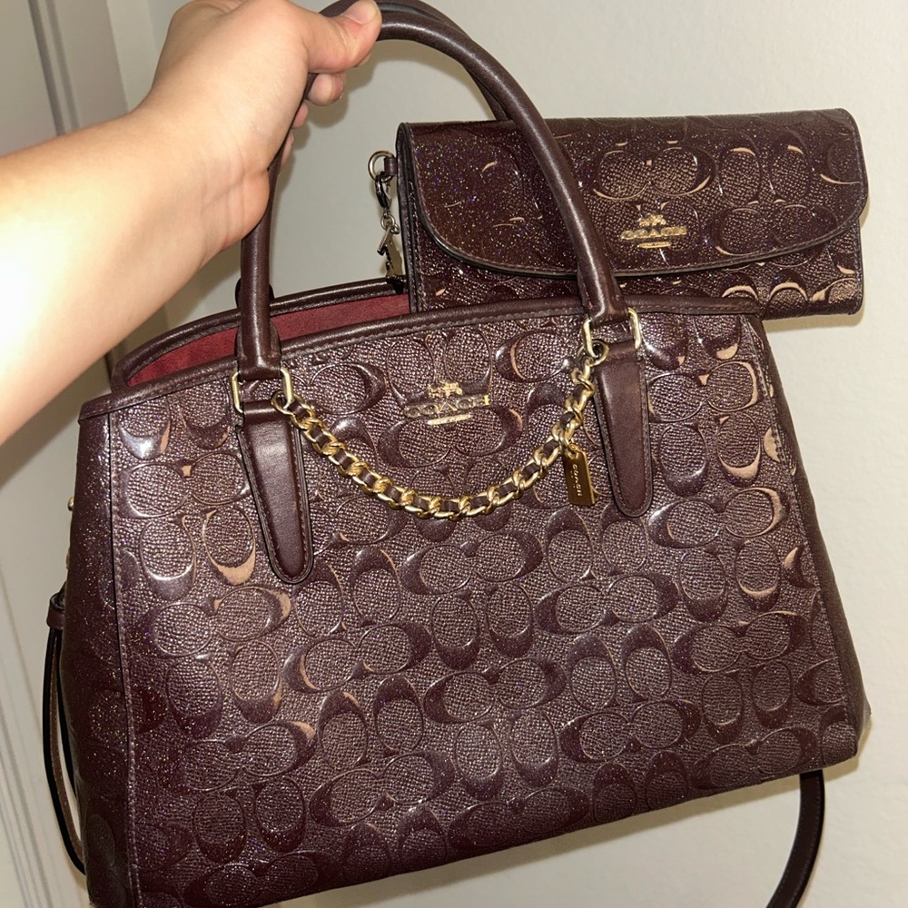 Burgundy Coach Margot Carryall with matching wallet